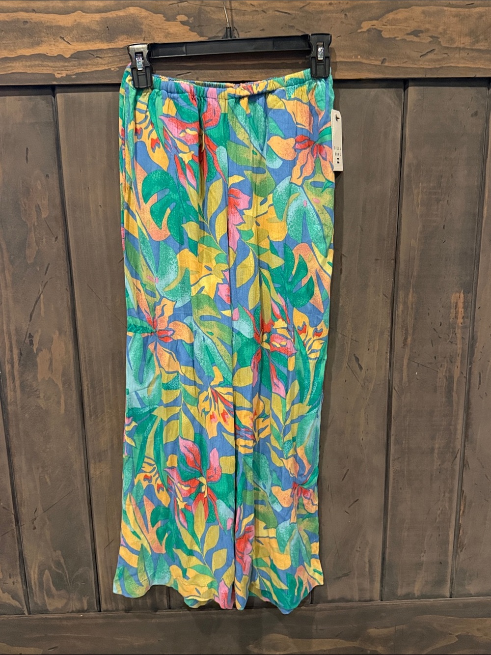 Billabong Tropical Floral Wide-Leg Pants in Teal, Yellow & Pink
